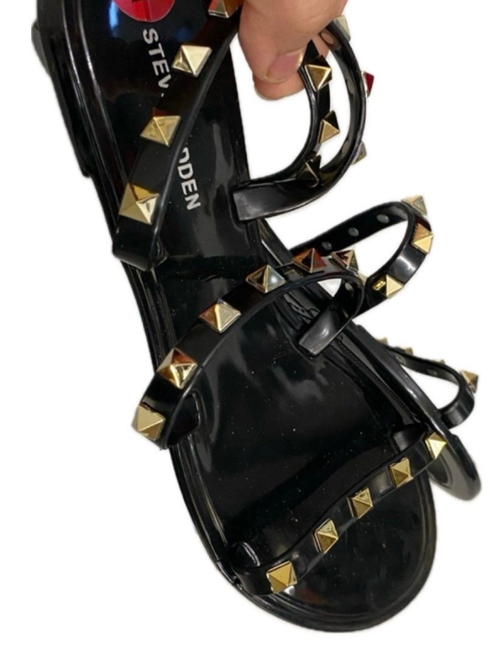 Steve Madden Black Jelly Sandals with Gold Studs